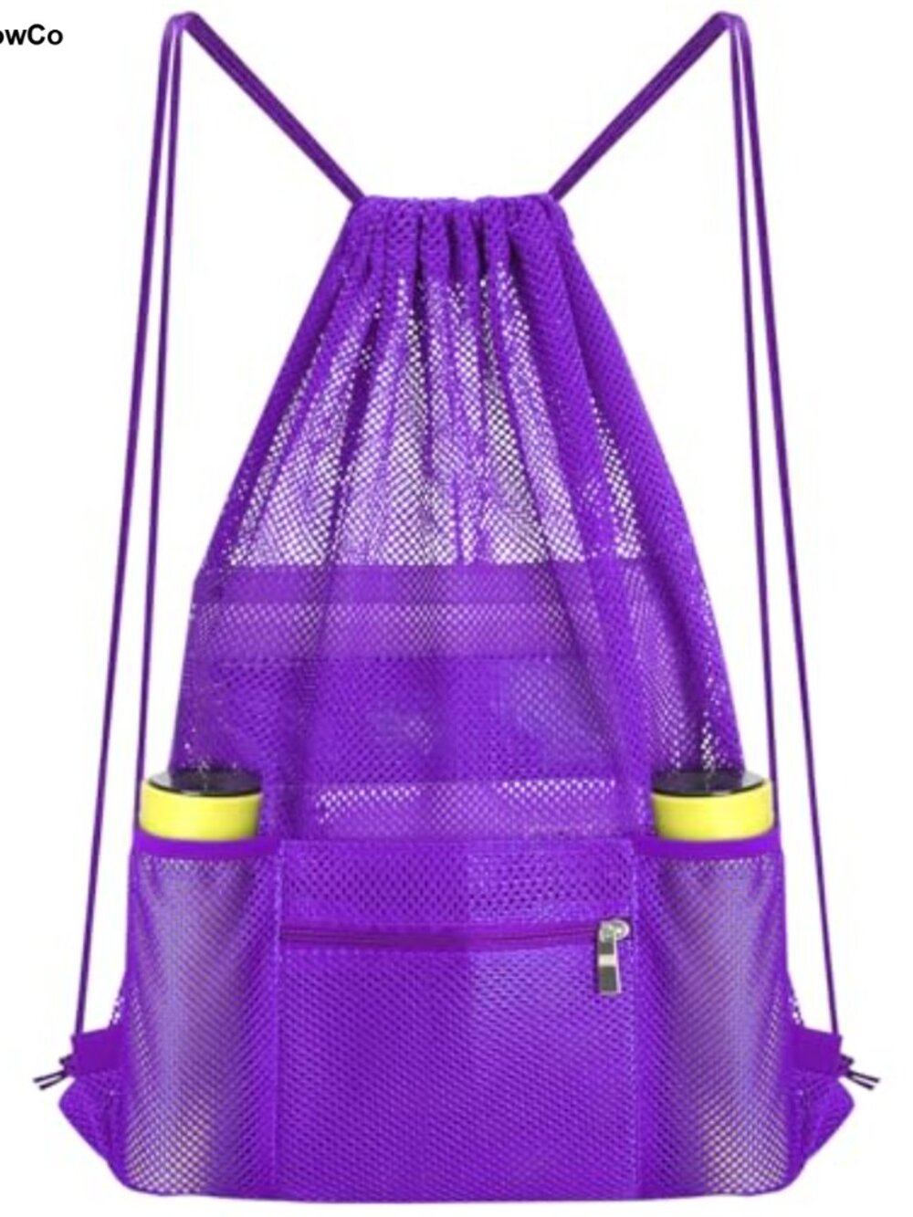 Mesh Drawstring Backpack Gym Sports Bag Zipper Pocket Bottle Holder